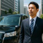 懲戒免職から再出発する男性がタクシーの前に立っている