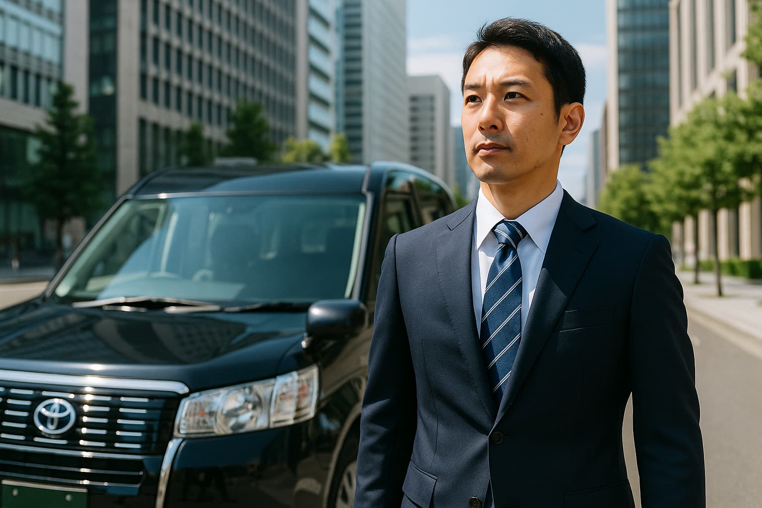 懲戒免職から再出発する男性がタクシーの前に立っている