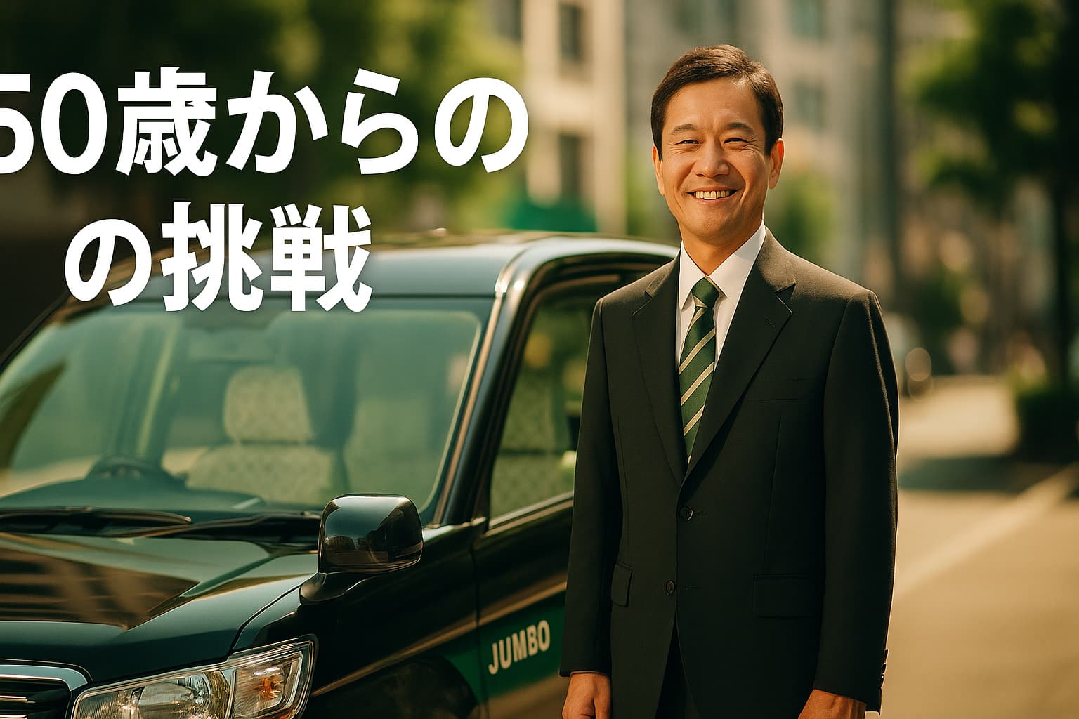 50代からタクシードライバーへ転職した男性ドライバーが笑顔