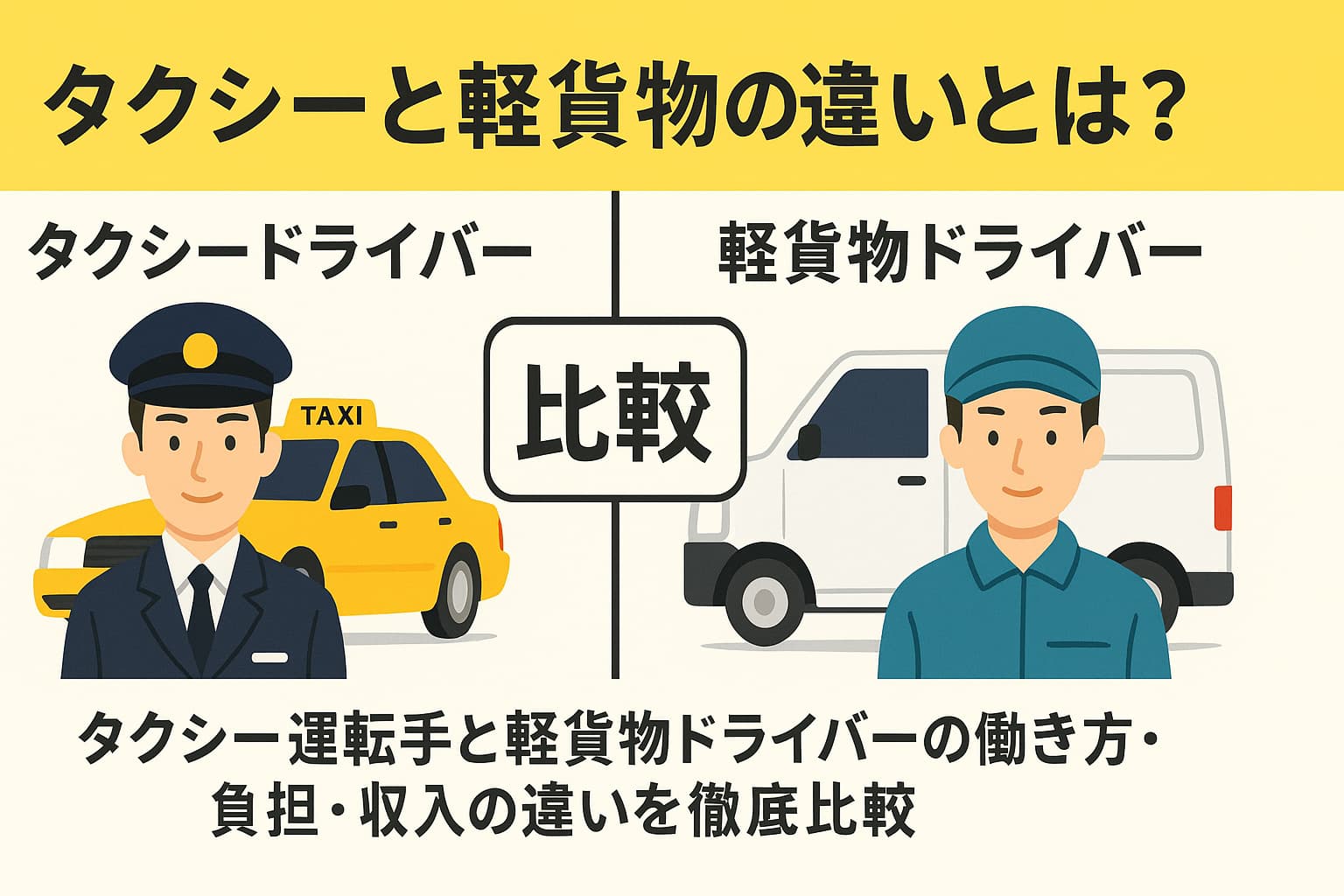 タクシードライバーと軽貨物ドライバーを比較する図解
